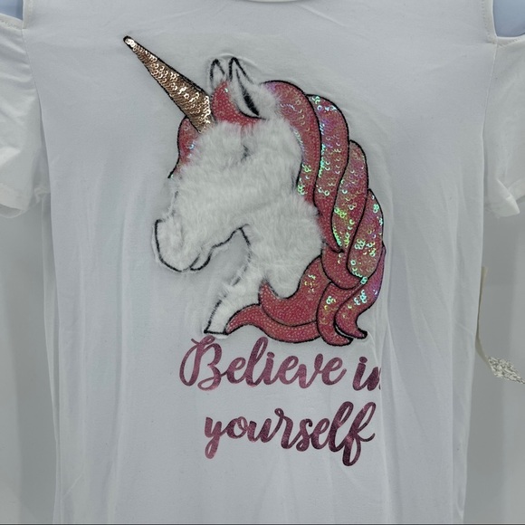 btween Unicorn Sequin Cold Shoulder Top Size 12 - Picture 2 of 8